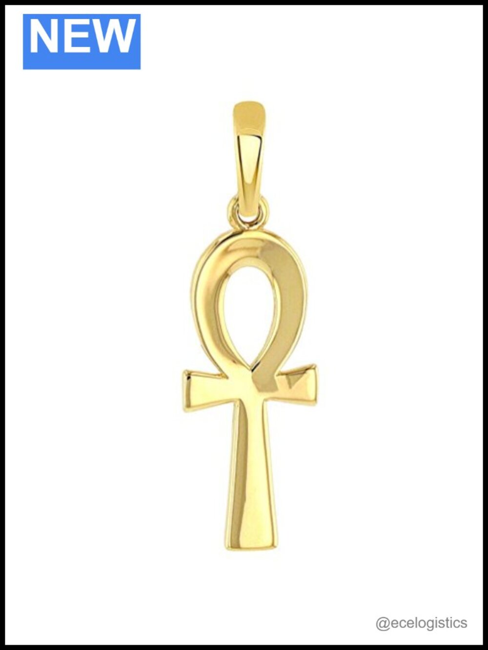 Solid 14k Yellow Gold Polished Egyptian Ankh Cross Charm Pendant